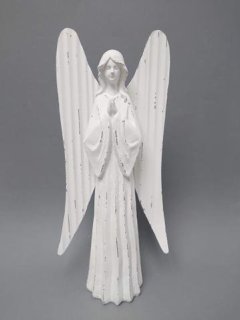 Anděl bílý plechová křídla 34cm Polystonové a keramické figurky - andělé, kominík, děti, důchodci, houby