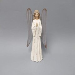 Anděl bílý plechová křídla malý Polystonové a keramické figurky - andělé, kominík, děti, důchodci, houby